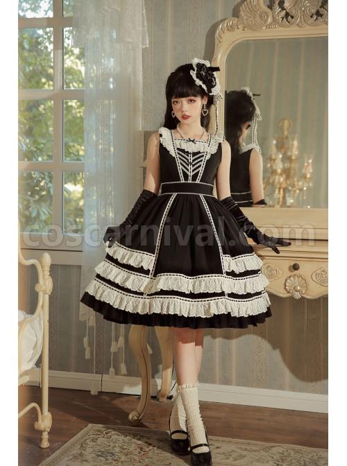 Heartbeat-Direction-Series-JSK-Summer-Black-A-shape-Mid-length-High-Waist-Style-Flying-Sleeves-Lace-Bow-Classic-Lolita-Sling-Dress-coscarnival-2671