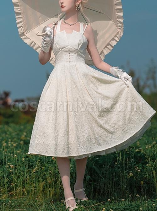 Hepburn-Style-Elegant-White-Halterneck-Pearl-Embellished-Simple-Jacquard-Fabric-Classic-Lolita-Sleeveless-Dress-coscarnival-2663