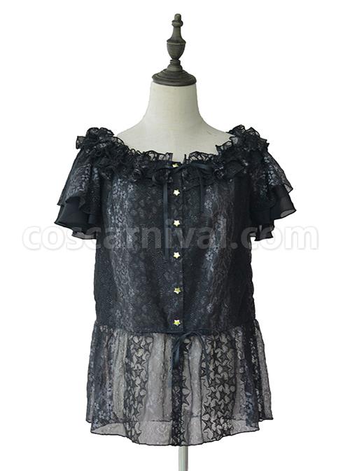 Hollow Out Lace Classic Lolita Fly Sleeve Shirt coscarnival