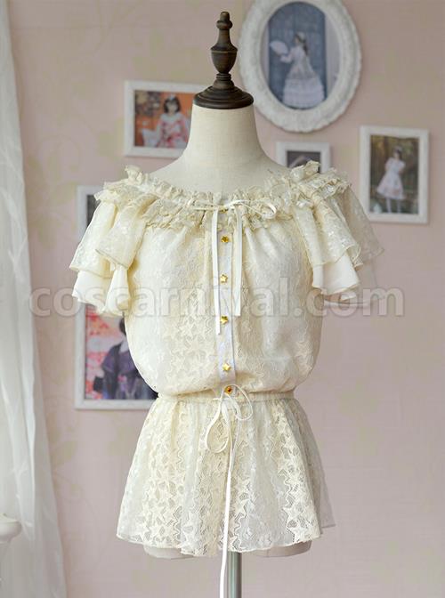 Hollow Out Lace Classic Lolita Fly Sleeve Shirt coscarnival