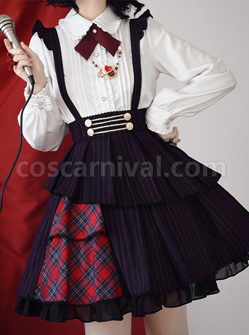 Idol.Q Series Pleated Lace Design Lapel Bow Tie Decoration Comfortable Long-Sleeve Classic Lolita Button-Down Shirt
