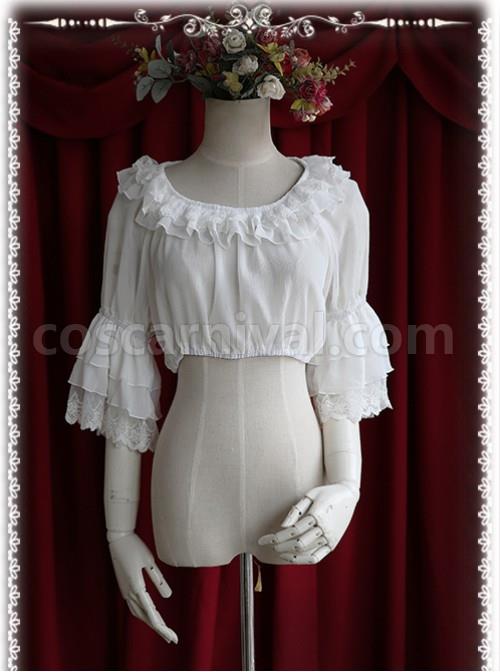 Infanta Chiffon Trumpet Sleeve Lolita Super Short Shirt coscarnival