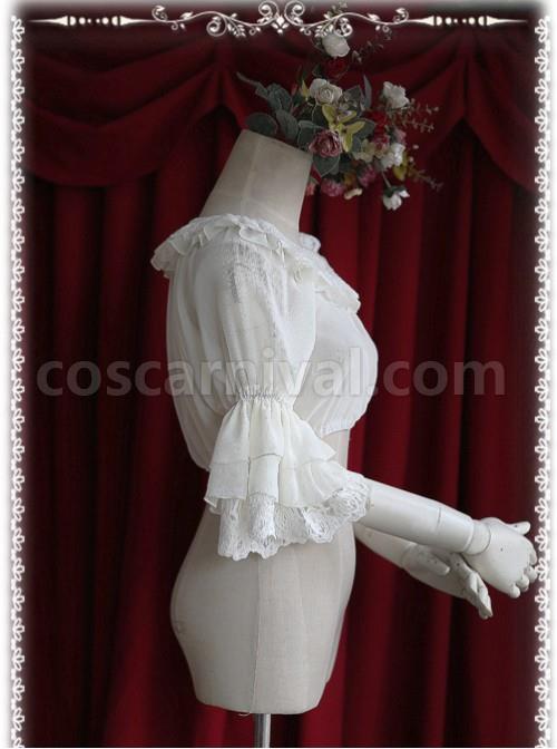Infanta Chiffon Trumpet Sleeve Lolita Super Short Shirt coscarnival