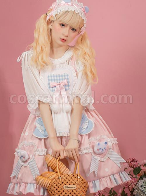 Jennie-Bear-Diary-Series-Cute-Sweet-Pink-Ruched-Lace-Bow-Trim-White-Polka-Dots-Bear-Doll-Shape-Apron-Classic-Lolita-Short-Sleeve-Dress-coscarnival-2625