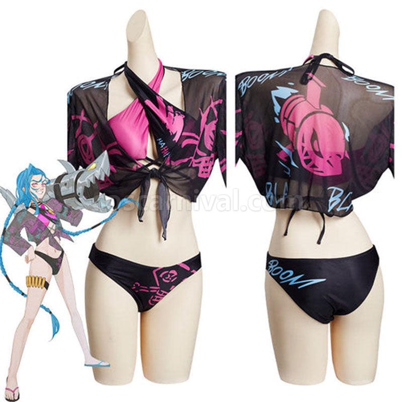 LOL Arcane Jinx Loose Cannon Swimsuit Cosplay Costume coscarnival01114748