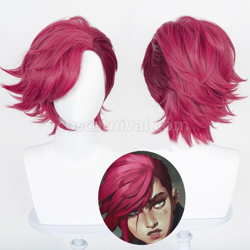 LOL Arcane Vi Short Rose Red Cosplay Wigs coscarnival01118267