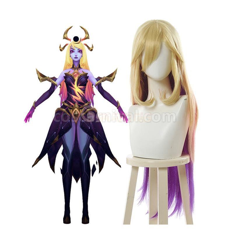 LOL Cosmic Lux Blonde Gradient Purple 80cm Long Straight Cosplay wig, front view
