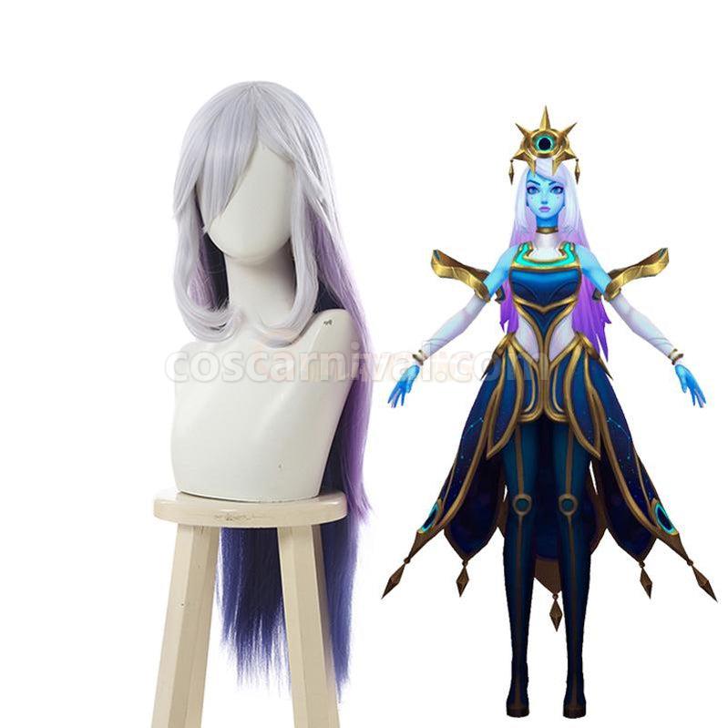LOL Dark Cosmic Lux Curly Purple Gradient 80cm Long Straight Cosplay wig, front view