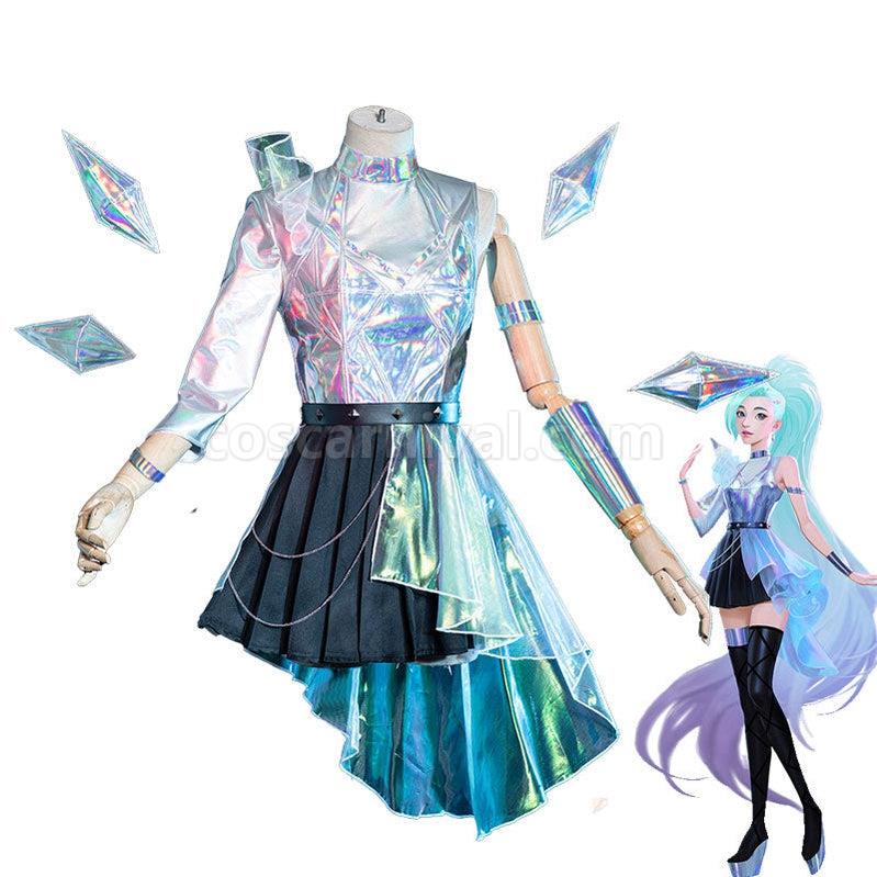 LOL KDA All Out Seraphine Superstar Fullset Cosplay Costumes With Wing Props coscarnival011113907