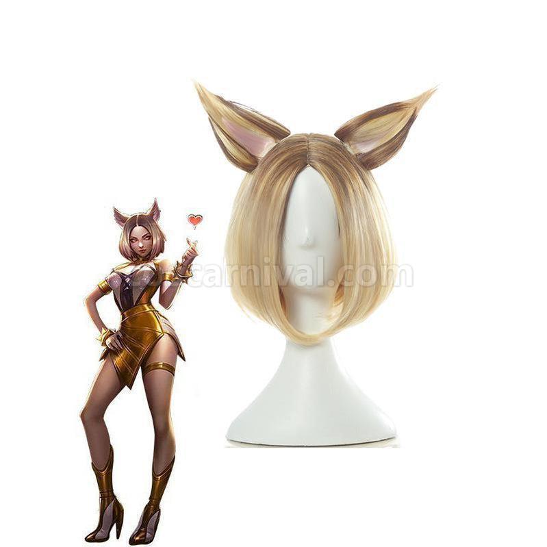 LOL KDA Skin Prestige Edition Nine Tailed Fox Ahri 30cm Black Gradient Blonde Cosplay Wigs coscarnival011119125