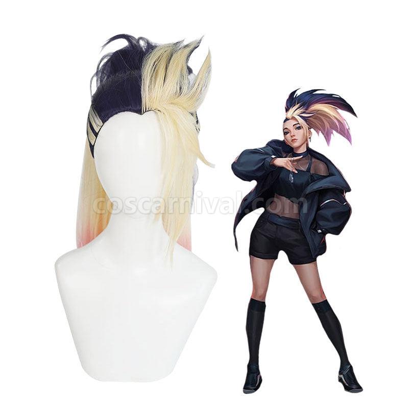 LOL KDA The Baddest Akali Blue Blonde Ponytail Cosplay Wigs coscarnival011114318