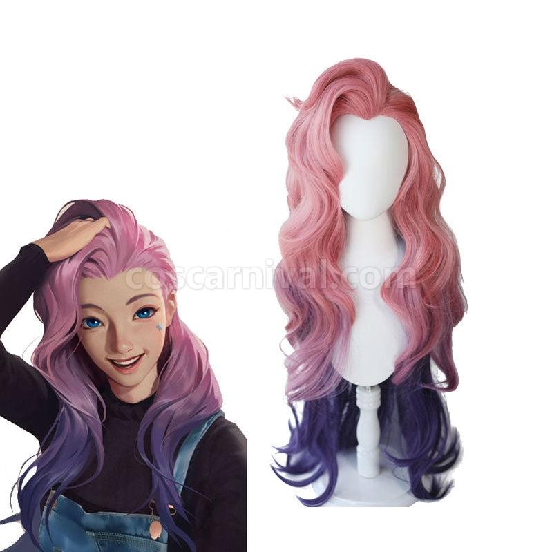 LOL Seraphine 100cm Long Pink Gradient Purple Wavy Cosplay Wigs coscarnival011114709