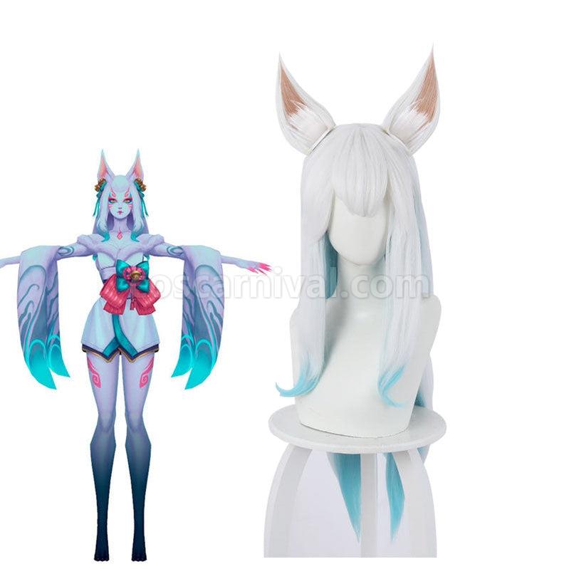 LOL Spirit Blossom Ahri White Blue Long Straight Cosplay Wigs coscarnival011116117