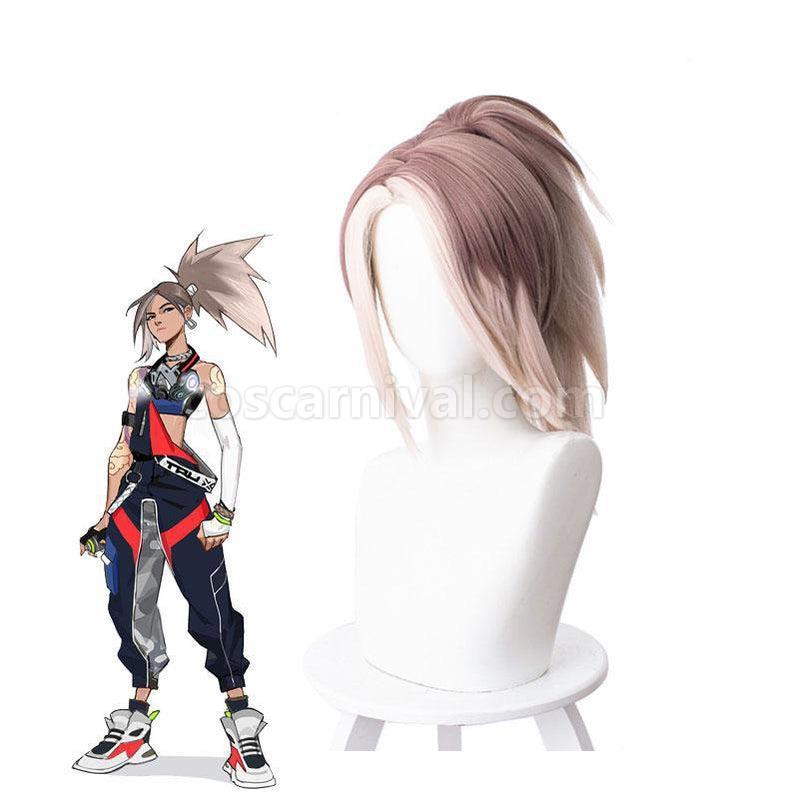 LOL True Damage Akali Gray Mixde White Ponytail Cosplay wig, front view