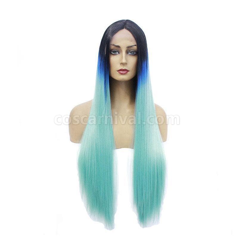 Lace Front Wigs 60cm Long straight Dark Blue Fade Light Blue Cosplay Wigs coscarnival011119464