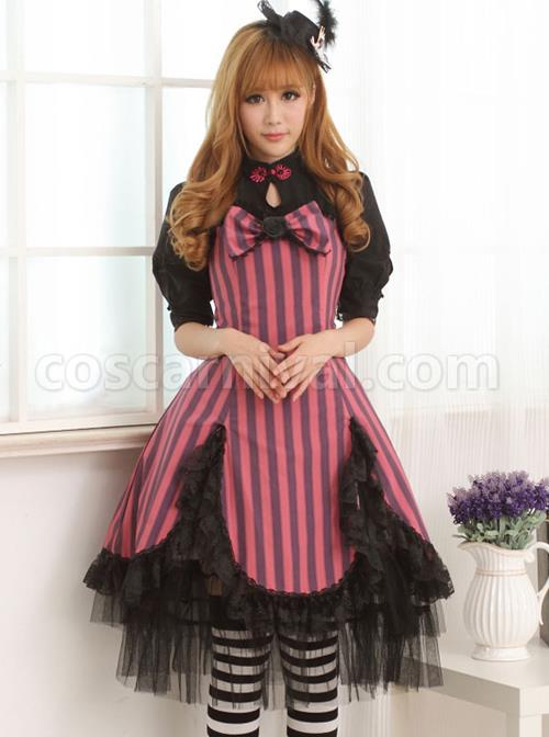 Lace-Petal-Hem-Classic-Lolita-Small-High-Collar-Short-Sleeve-Dress-coscarnival-305
