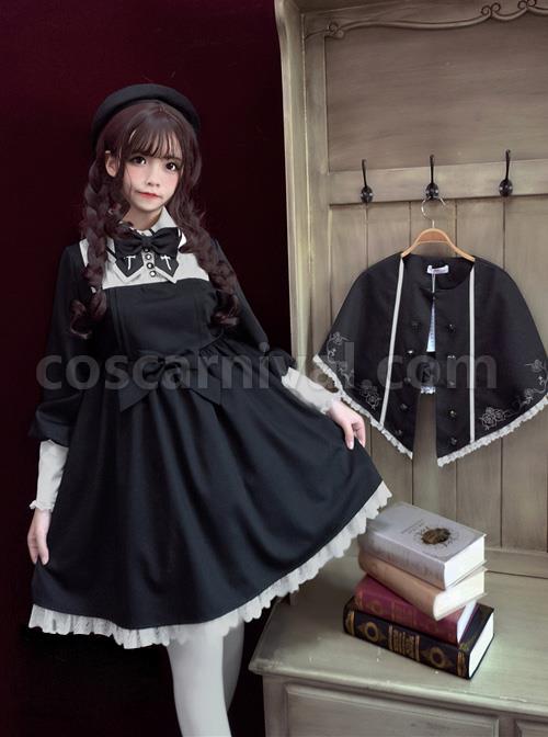 Late autumn Chapel Retro Gothic Lolita Long Sleeves Dress And Shawl