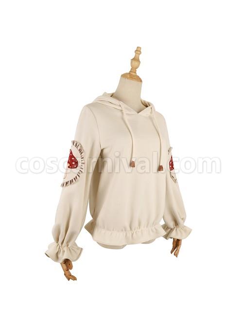 Little Raccoon Series Red Little Mushroom Printing Sweet Lolita Apricot Hoodies coscarnival