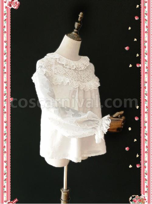 Little Star Hollow Out White Lace Lolita Long Sleeves Shirt coscarnival