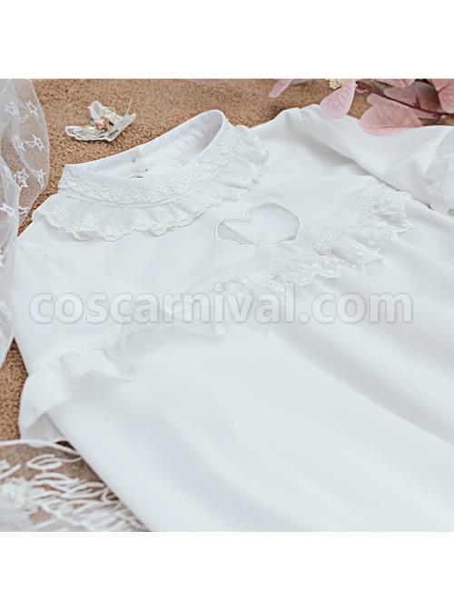Little Wish Series Spring Sweet White Long Sleeve Hollow Love Princess Loose Thin Sweet Lolita Shirts Blouses
