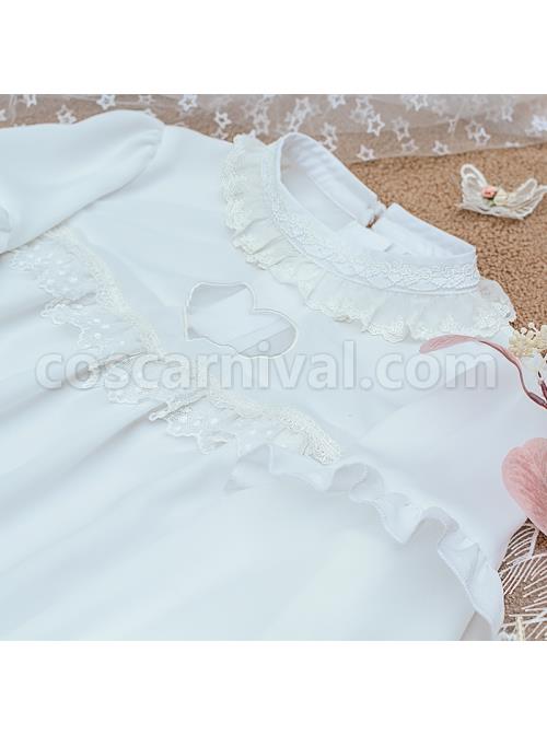 Little Wish Series Spring Sweet White Long Sleeve Hollow Love Princess Loose Thin Sweet Lolita Shirts Blouses