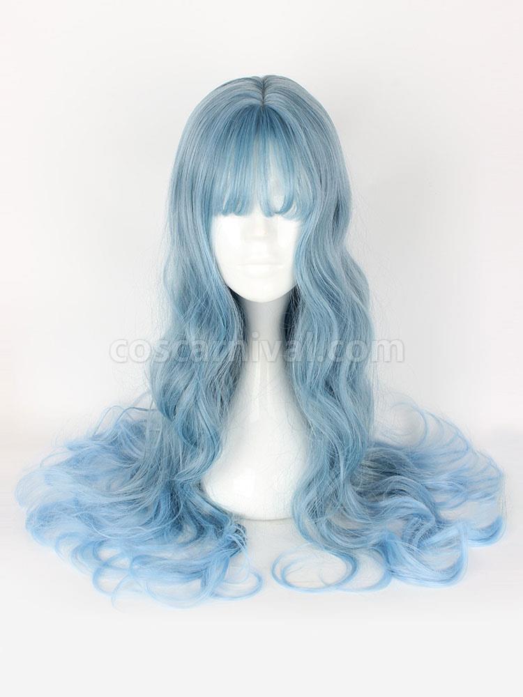 Sweet Lolita Wigs Curly Long Flaxen Blunt Bangs Synthetic Hair Wigs