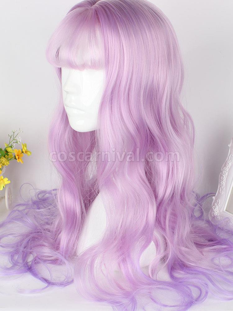 Sweet Lolita Wigs Curly Long Flaxen Blunt Bangs Synthetic Hair Wigs