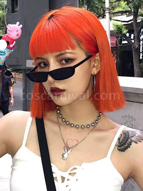 Short Lolita Wigs Heat Resistant Fiber Oragnge Red Lolita Hair Wigs