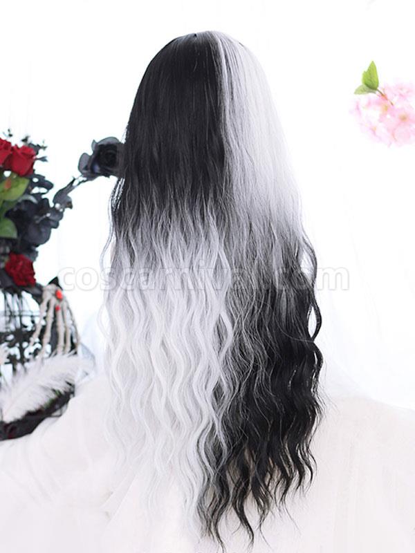 Harajuku Fashion Lolita Wig Long Highlighting Hair Heat-resistant Fiber Black Lolita Accessories