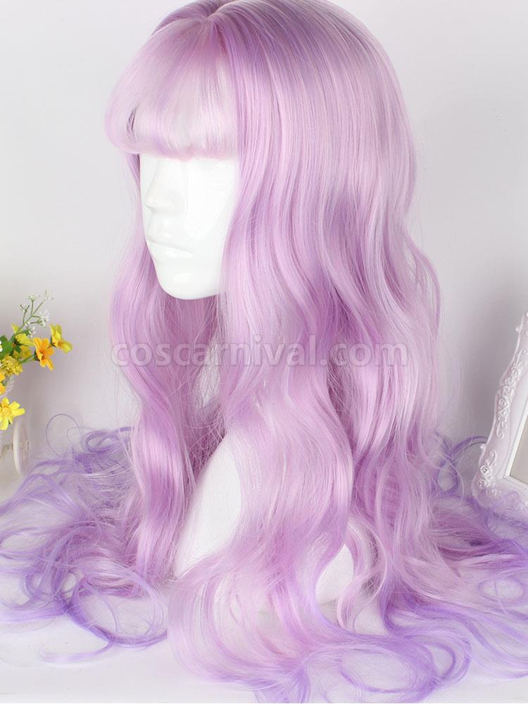 Sweet Lolita Wigs Curly Long Flaxen Blunt Bangs Synthetic Hair Wigs