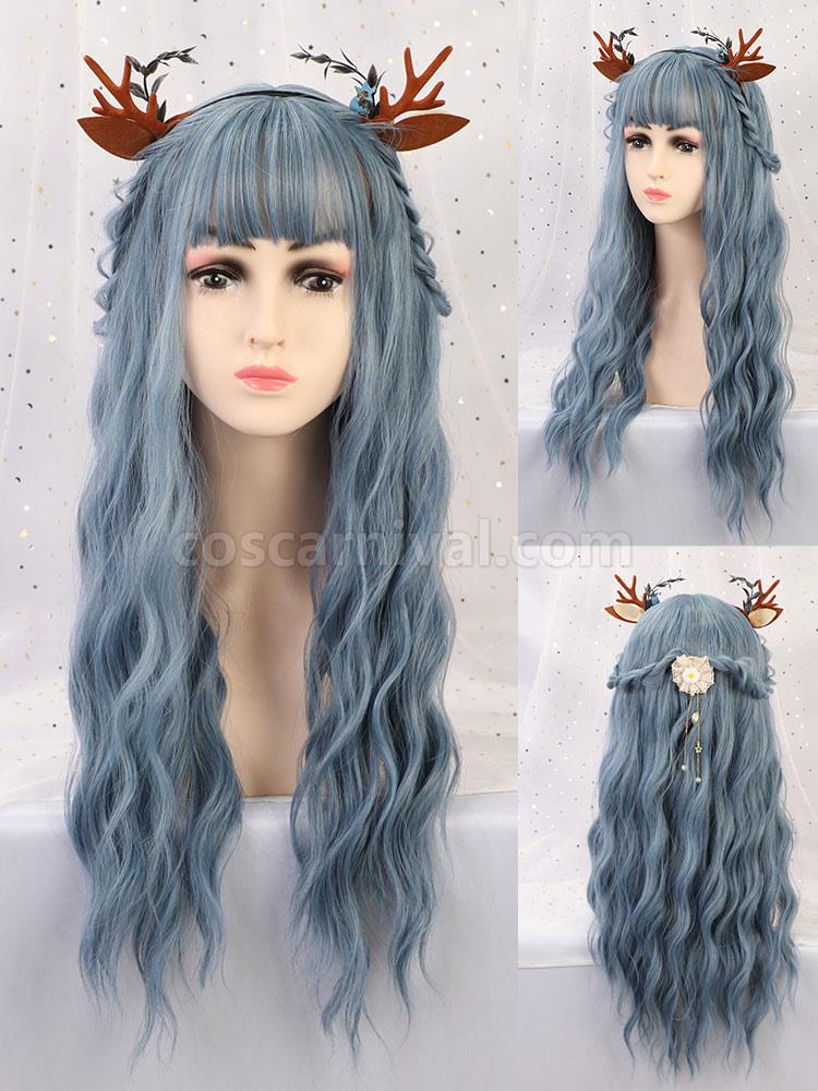 Long Wig For Woman Baby Blue Curly Rayon Bohemian Layered Long Synthetic Wigs