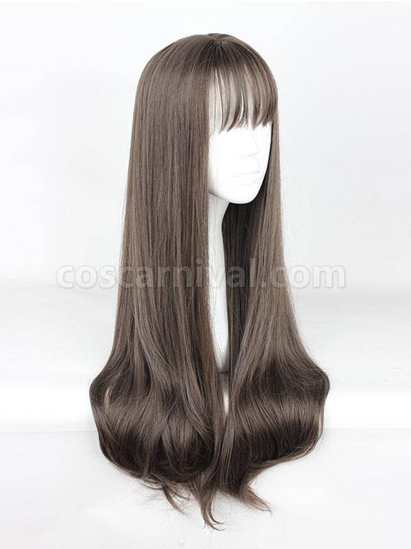 Sweet Lolita Wigs Long Straight Grey Synthetic Lolita Wig With Blunt Fringe