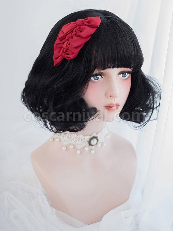 Black Lolita Wig Blunt Bang Full Volume Curl Tousled Short Lolita Wig