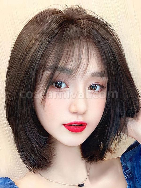 스위트 로리타 가발 쇼트 내열 섬유 딥 브라운 로리타 액세서리 coscarnival