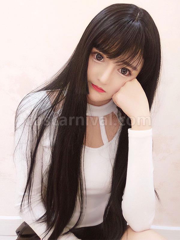 Sweet Lolita Wigs Long Straight Black Synthetic Hair Wigs With Bangs