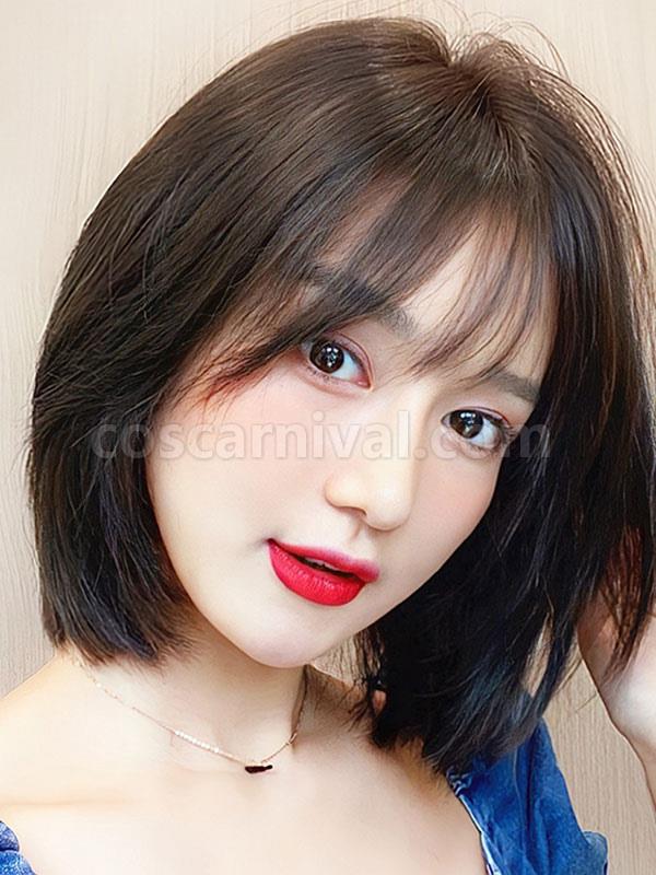 스위트 로리타 가발 쇼트 내열 섬유 딥 브라운 로리타 액세서리 coscarnival