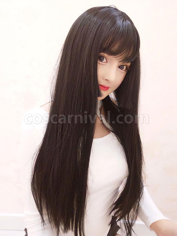Sweet Lolita Wigs Long Straight Black Synthetic Hair Wigs With Bangs