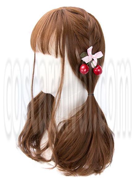 Classic Lolita Wigs Deep Brown Long Straight Blunt Bangs Curls At Ends Synthetic Hair Wigs