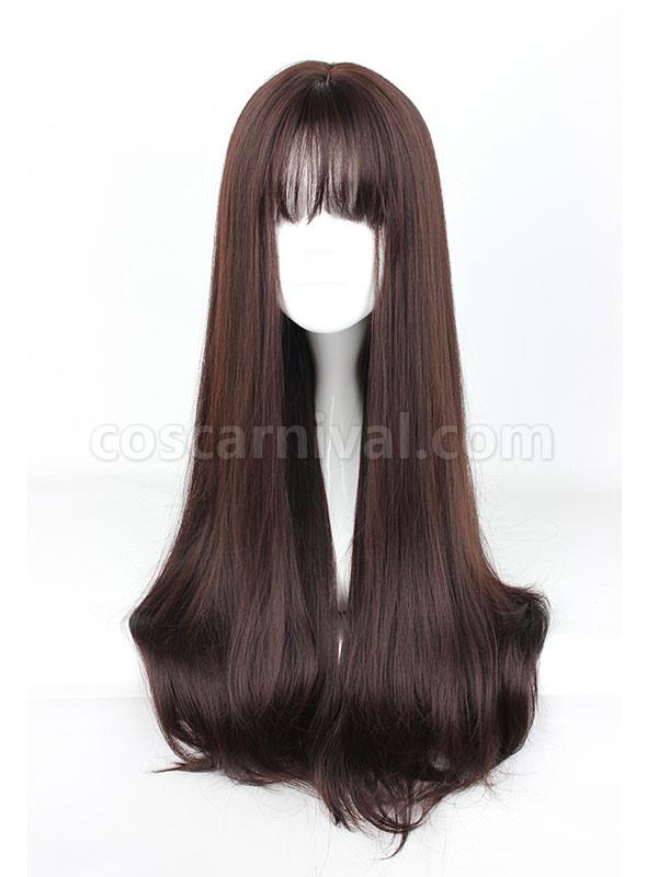 Sweet Lolita Wigs Long Straight Grey Synthetic Lolita Wig With Blunt Fringe