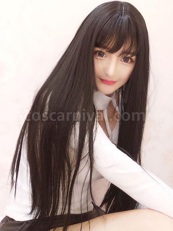 Sweet Lolita Wigs Long Straight Black Synthetic Hair Wigs With Bangs