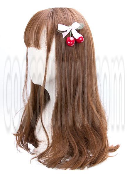 Classic Lolita Wigs Deep Brown Long Straight Blunt Bangs Curls At Ends Synthetic Hair Wigs
