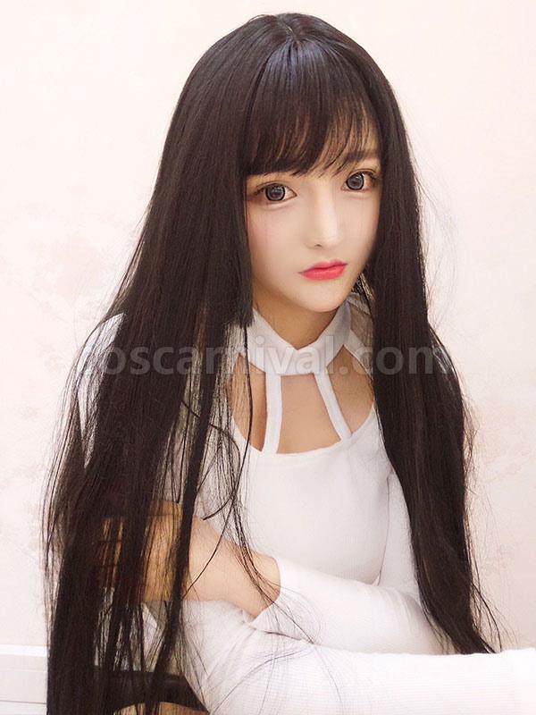 Sweet Lolita Wigs Long Straight Black Synthetic Hair Wigs With Bangs
