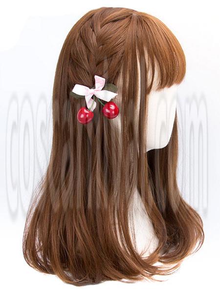 Classic Lolita Wigs Deep Brown Long Straight Blunt Bangs Curls At Ends Synthetic Hair Wigs