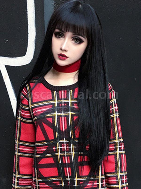 Gothic Lolita Wigs Black Long Tousled Lolita Hair Wigs With Bangs