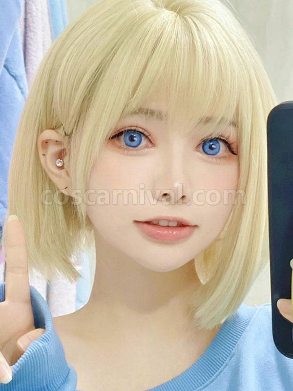 甘いロリータ ウィッグ ショート 耐熱ファイバー ライトゴールド ロリータ アクセサリー cocarnival