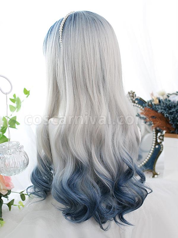 Harajuku Fashion Lolita Wigs Blue Long Heat-resistant Fiber Highlighting Hair Lolita Accessories