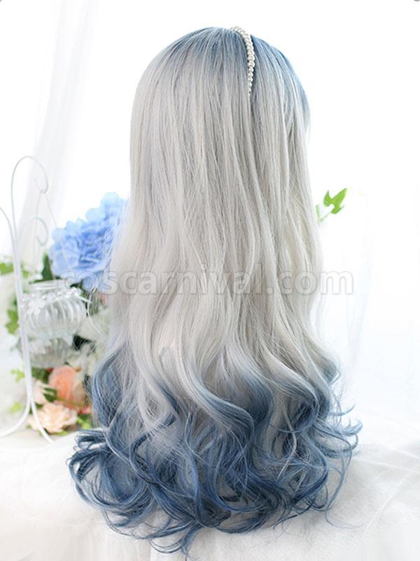 Harajuku Fashion Lolita Wigs Blue Long Heat-resistant Fiber Highlighting Hair Lolita Accessories