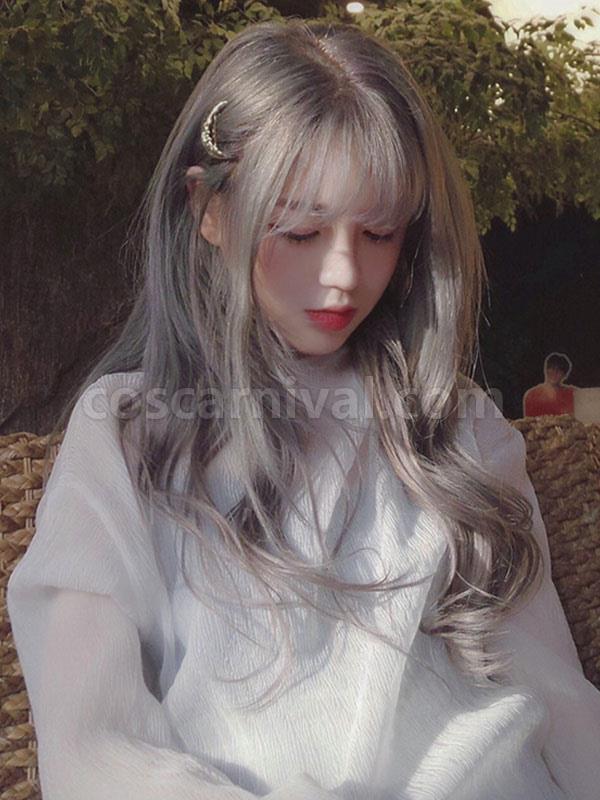 Long Lolita Wig Heat Resistant Fiber Light Gray Lolita Hair Wigs