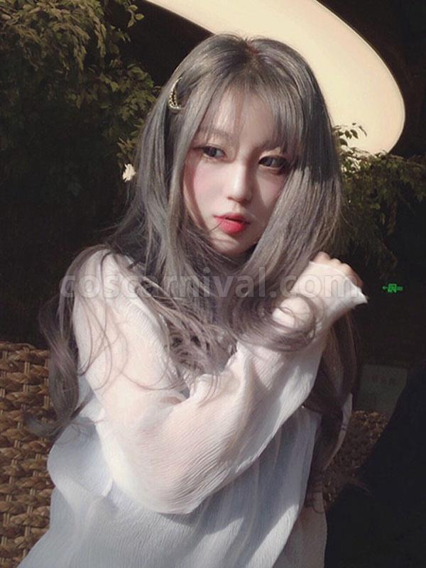 ロング ロリータ ウィッグ 耐熱ファイバー ライトグレー ロリータ ウィッグ coscarnival