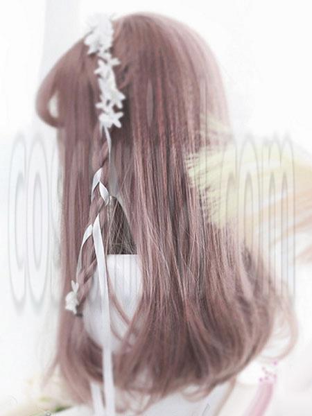 Sweet Lolita Wigs Tan Long Straight Blunt Bangs Curls At Ends Letitia Synthetic Hair Wigs